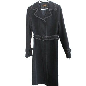 Vintage Novelti Black Contrast Stitch Belted Spring Coat 7/8 Retro